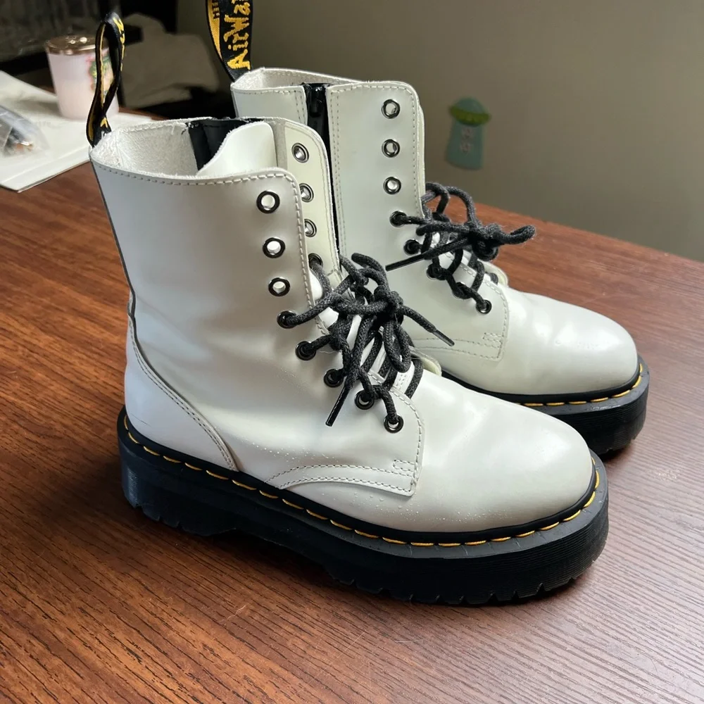 Dr. Martens White Platform Leather Women's Boots - Picture 2 of 9